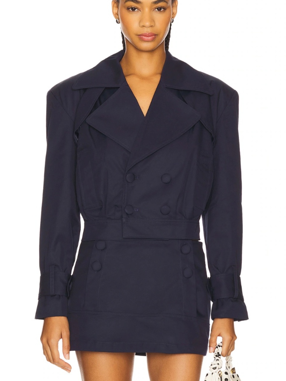 For Love & Lemons Oversized Trench & Micro skirt Set Navy XS NWT